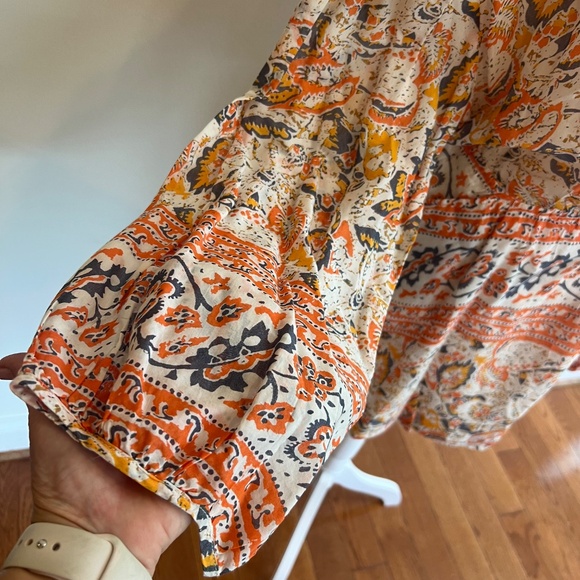 Free People Silver Sun‎ Cutout Print Dress size large orange ivory boho EUC - Picture 10 of 16
